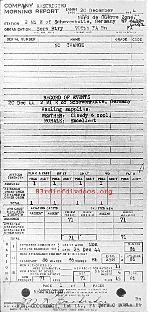 Morning report SERBTRY Co, 1944-12-20, page 1 Morning report