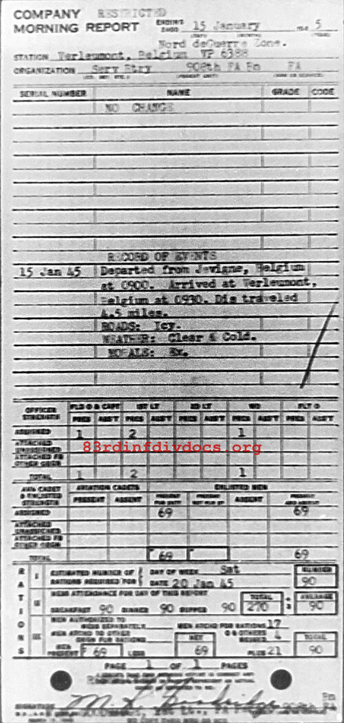 Morning report SERBTRY Co, 1945-01-15, page 1 Morning report