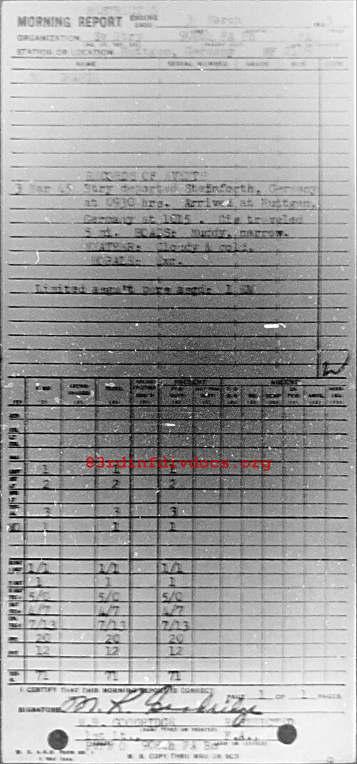 Morning report SERBTRY Co, 1945-03-03, page 1 Morning report